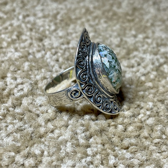 Roman glass and sterling silver ring - Picture 3 of 9